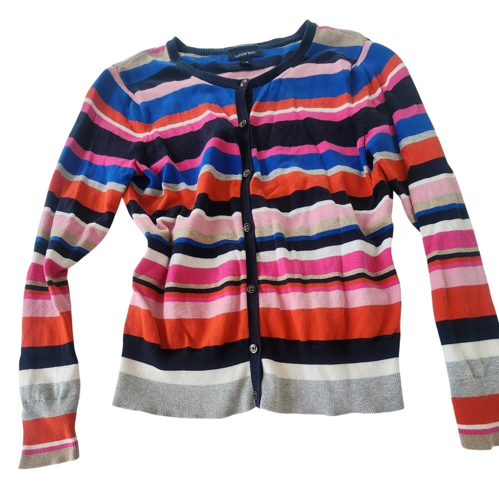 Lands' End 100% Cotton Cardigan, Multi Stripe, S/P - Spring Ready